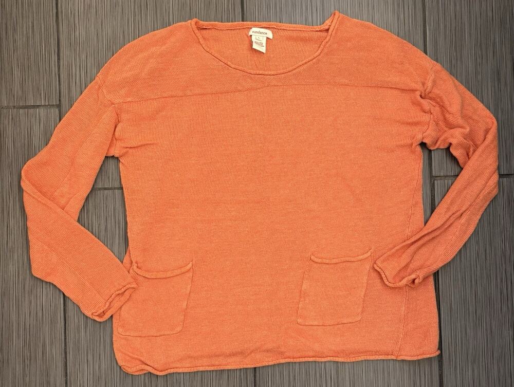 Sundance Long Sleeve Linen Sweater Women’s Large Orange Pockets Beach
